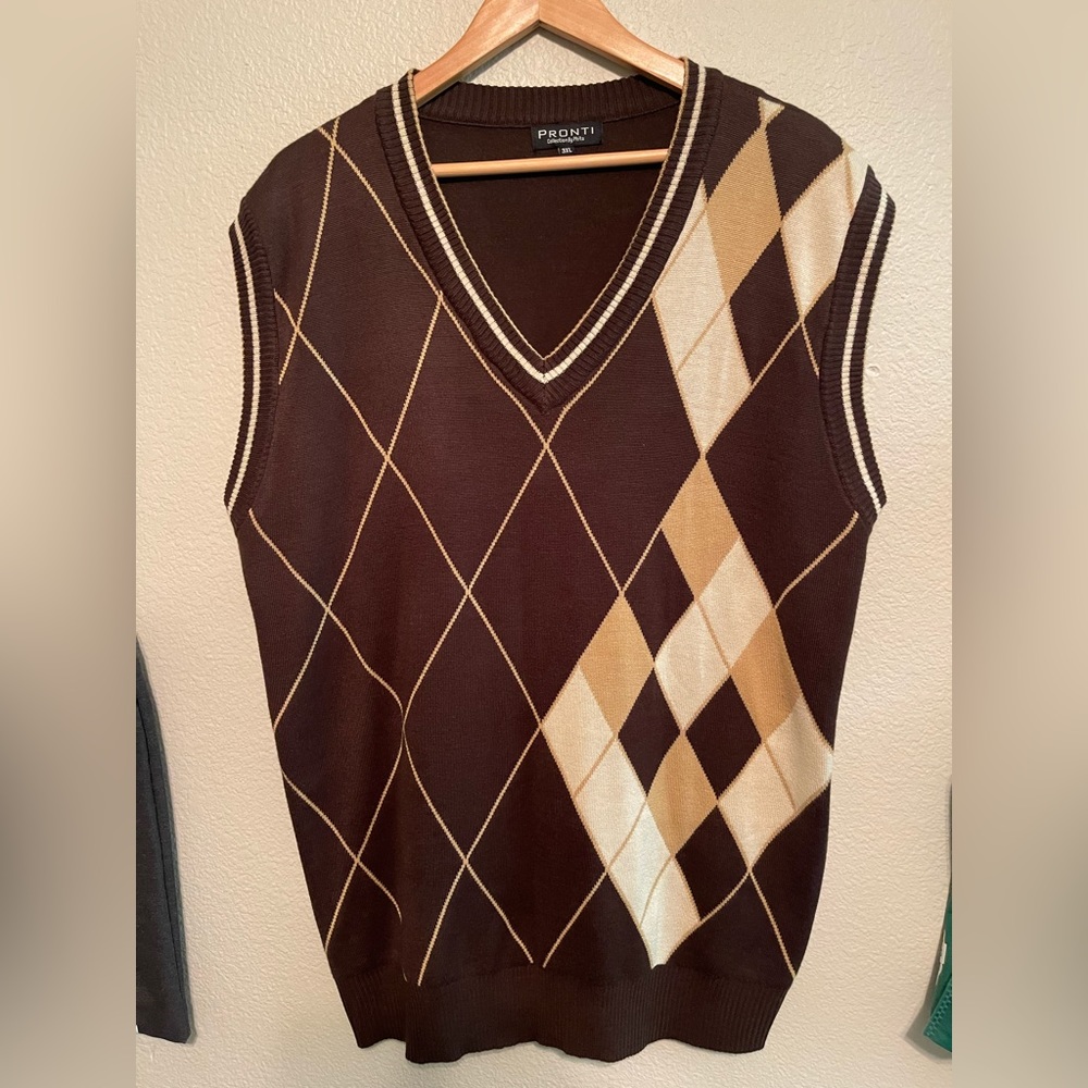 Brown Multi-color Sweater-Vest Lightweight (3XL), Unisex